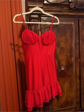 Chic Red Ruffle-Hem Slip Dress with Adjustable Spaghetti Straps